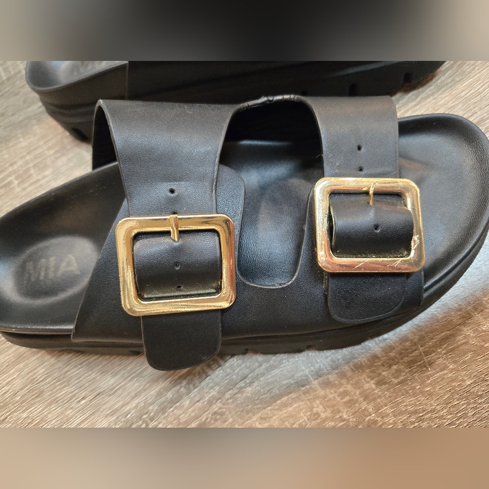 MIA Black Sandals with Gold Buckles - Picture 4 of 10